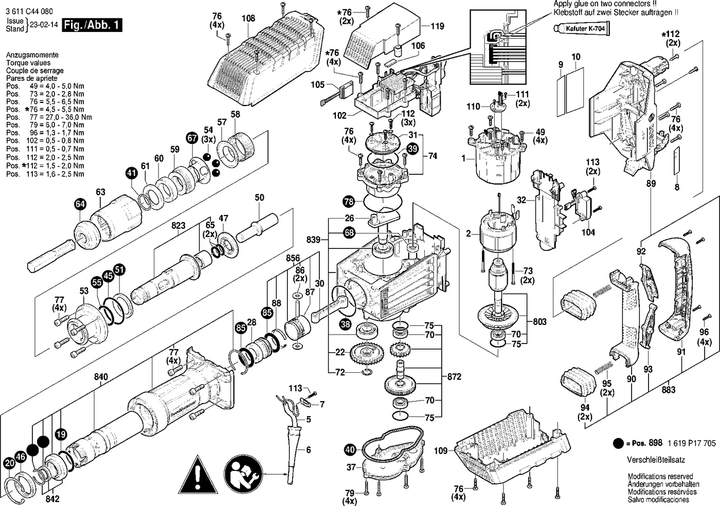 Bosch GSH 14 C exploded view diagram 1 with part item numbers