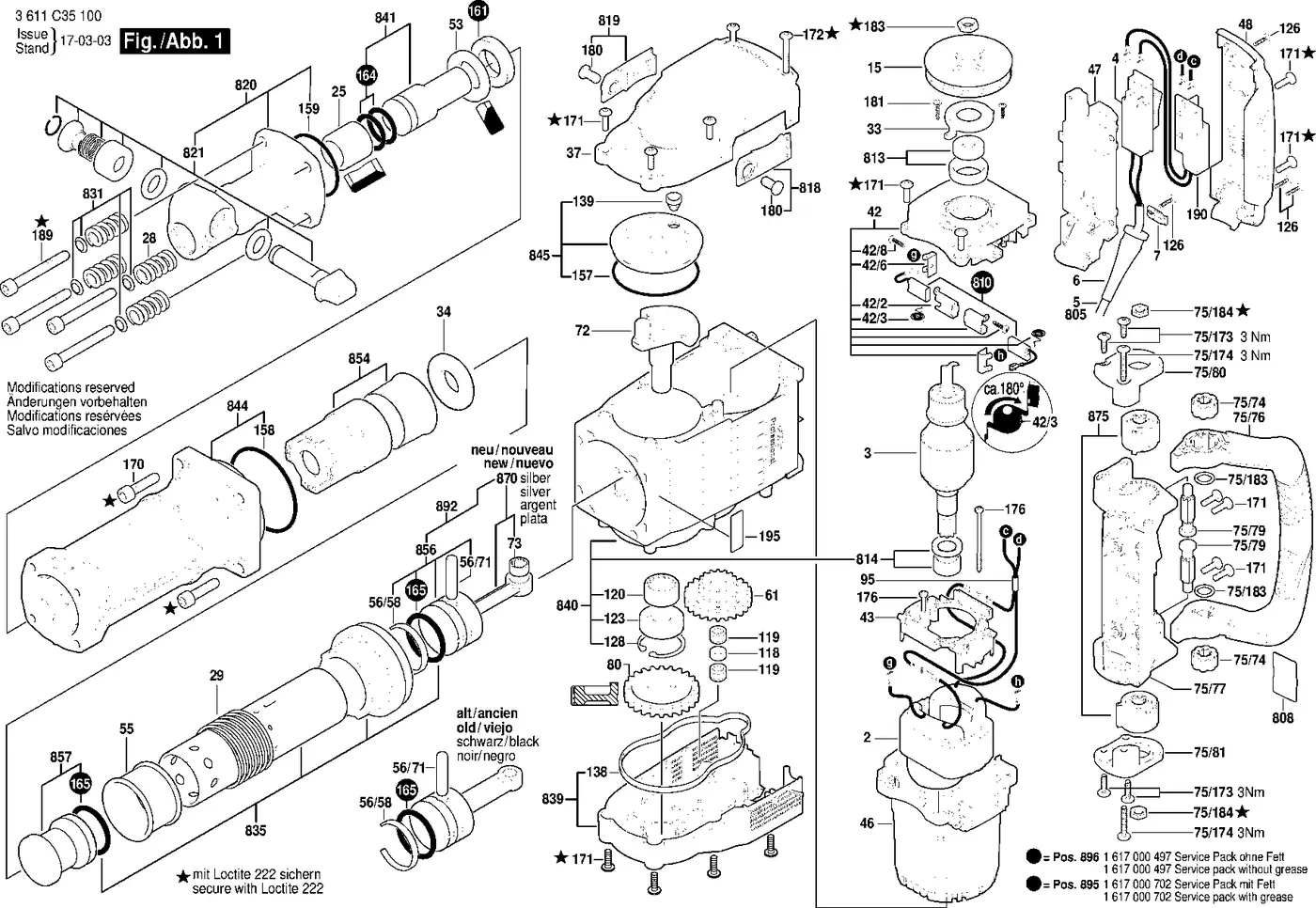Bosch GSH 16-30 exploded view diagram 1 with part item numbers