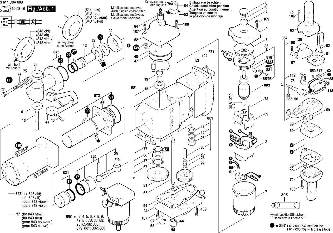 Bosch GSH 27 VC exploded view diagram 1 with part item numbers