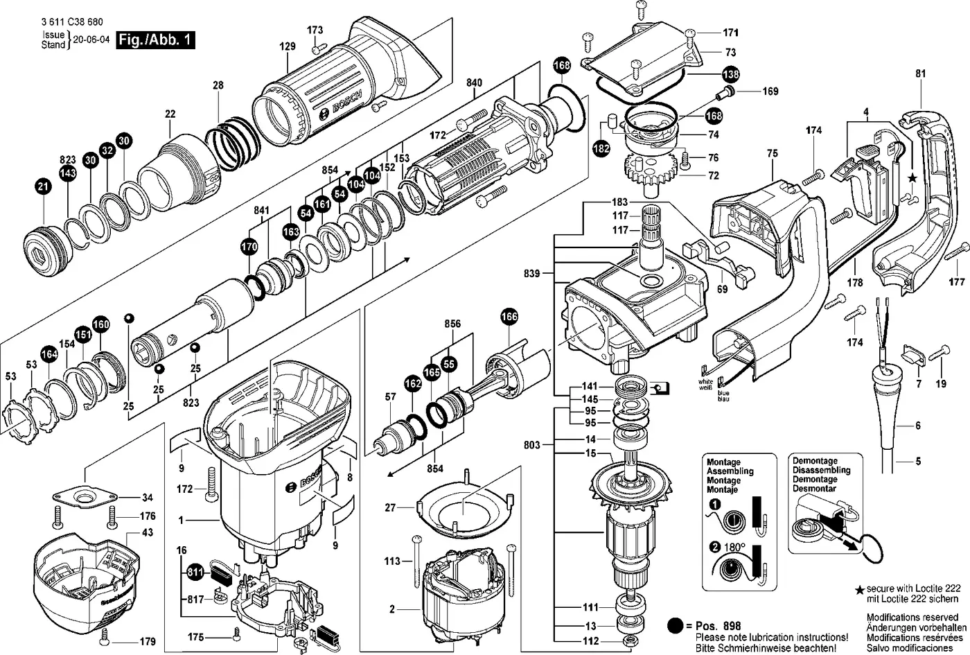 Bosch GSH 500 HEX exploded view diagram 1 with part item numbers