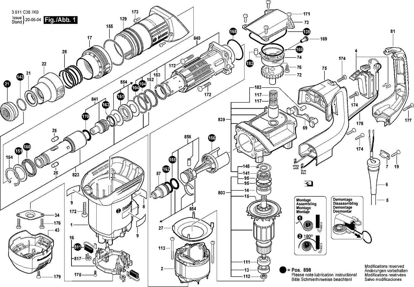 Bosch GSH 500 SDS MAX exploded view diagram 1 with part item numbers