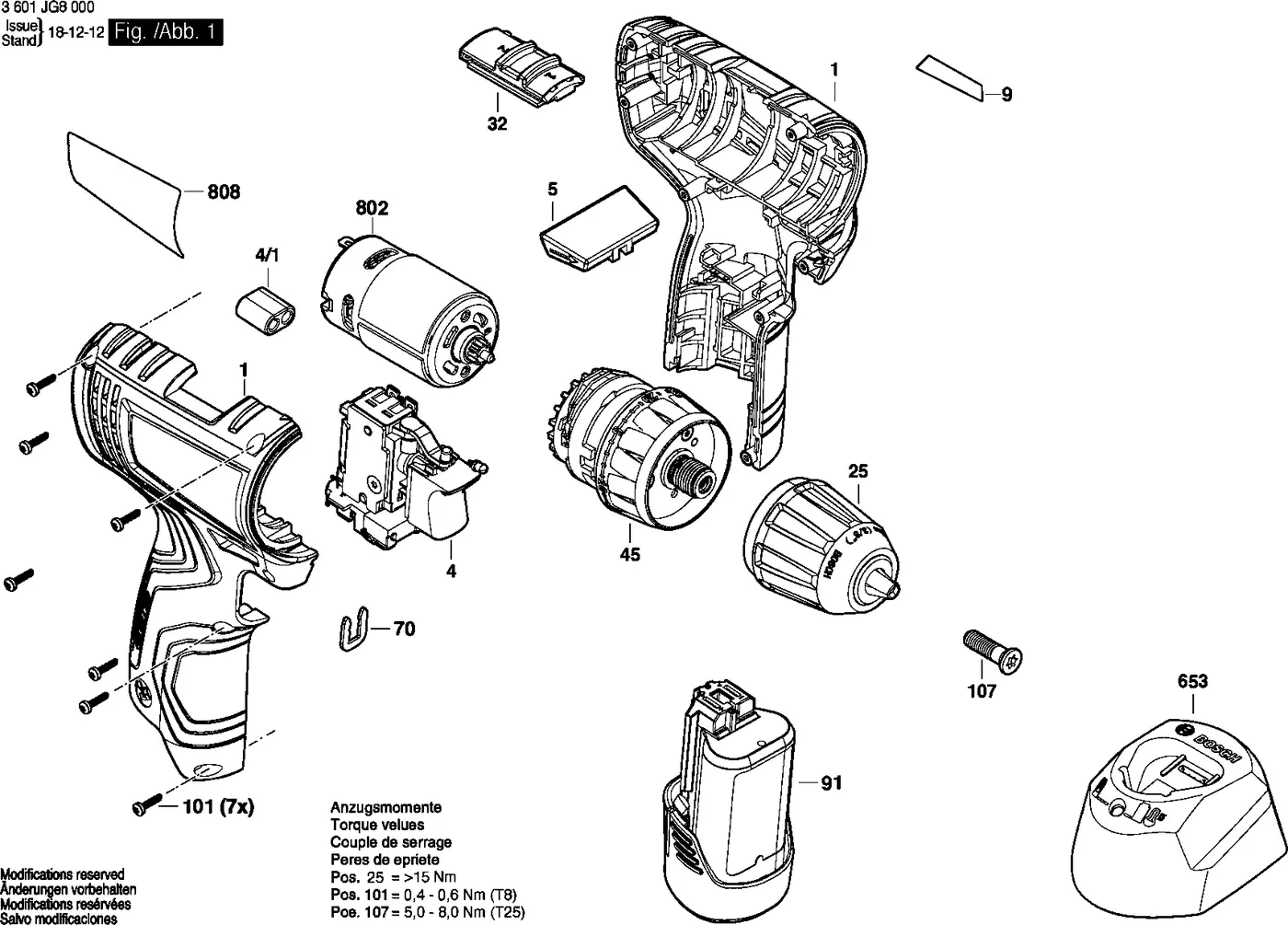 Bosch GSR 120-LI exploded view diagram 1 with part item numbers