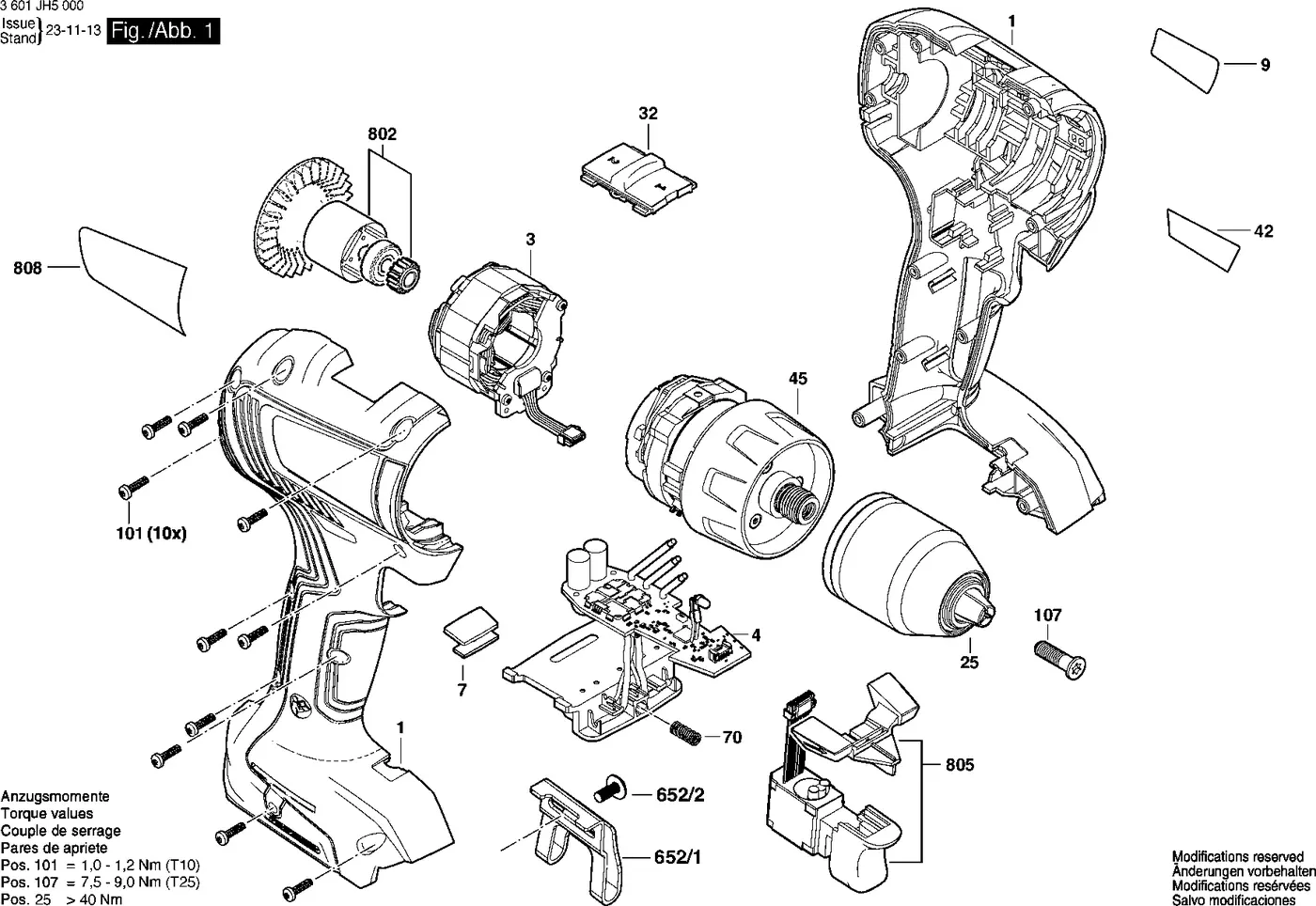 Bosch GSR 18V-50 exploded view diagram 1 with part item numbers