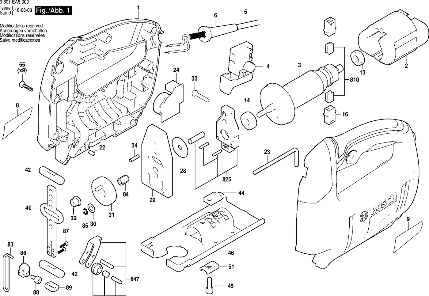 Bosch GST 650 exploded view diagram 1 with part item numbers