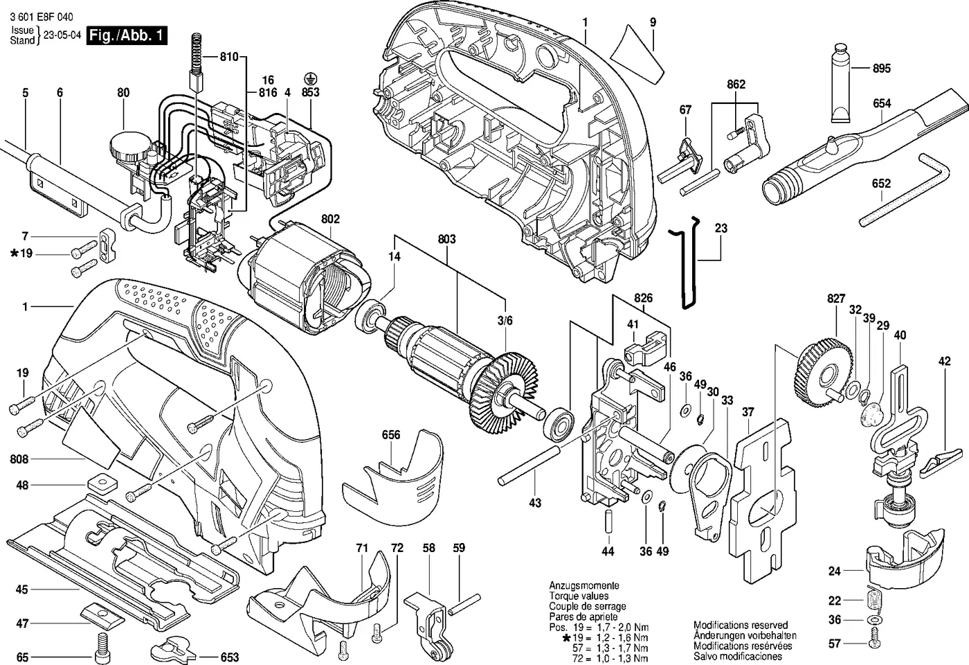 Bosch GST 90 BE exploded view diagram 1 with part item numbers