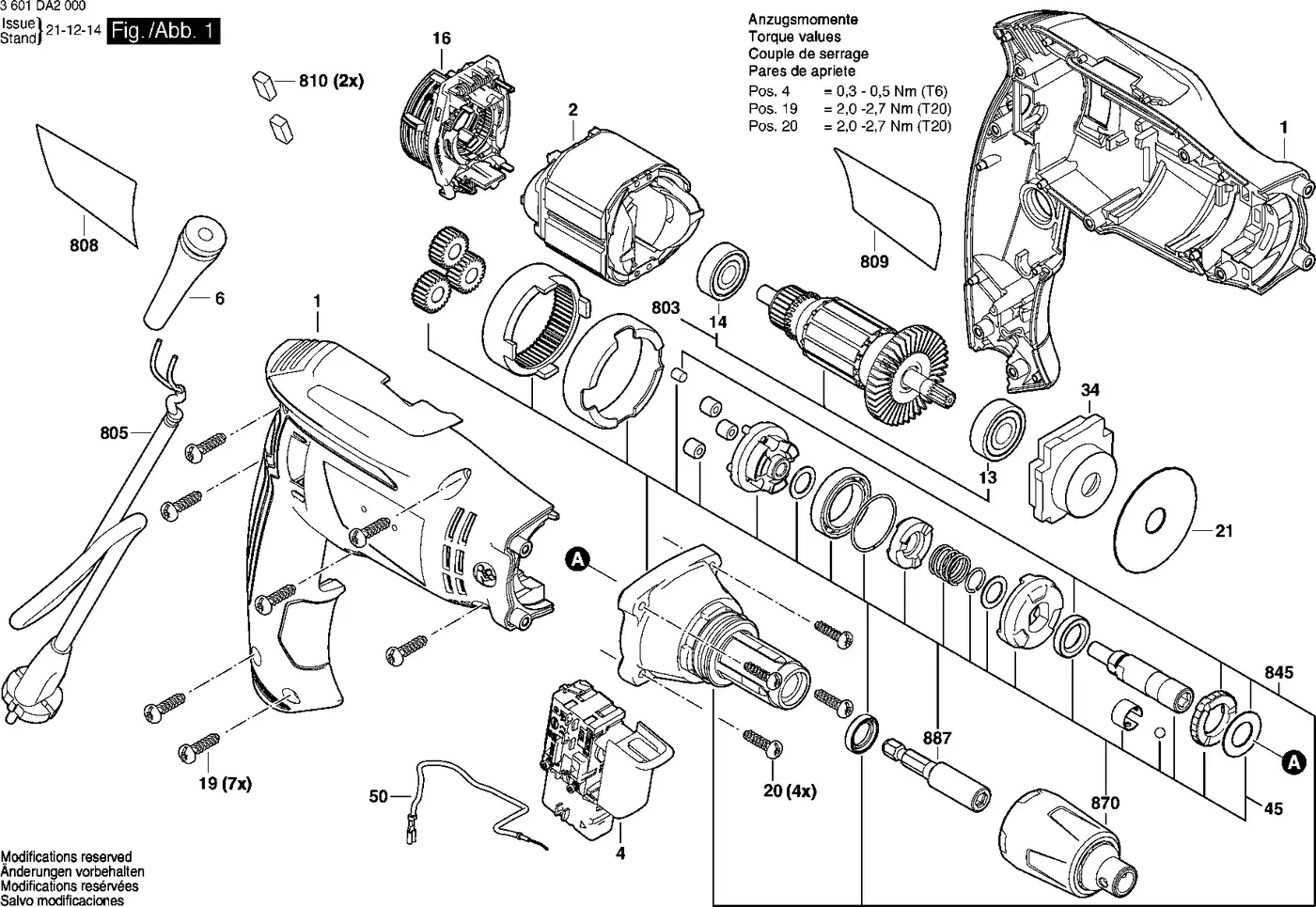 Bosch GTB 650 exploded view diagram 1 with part item numbers