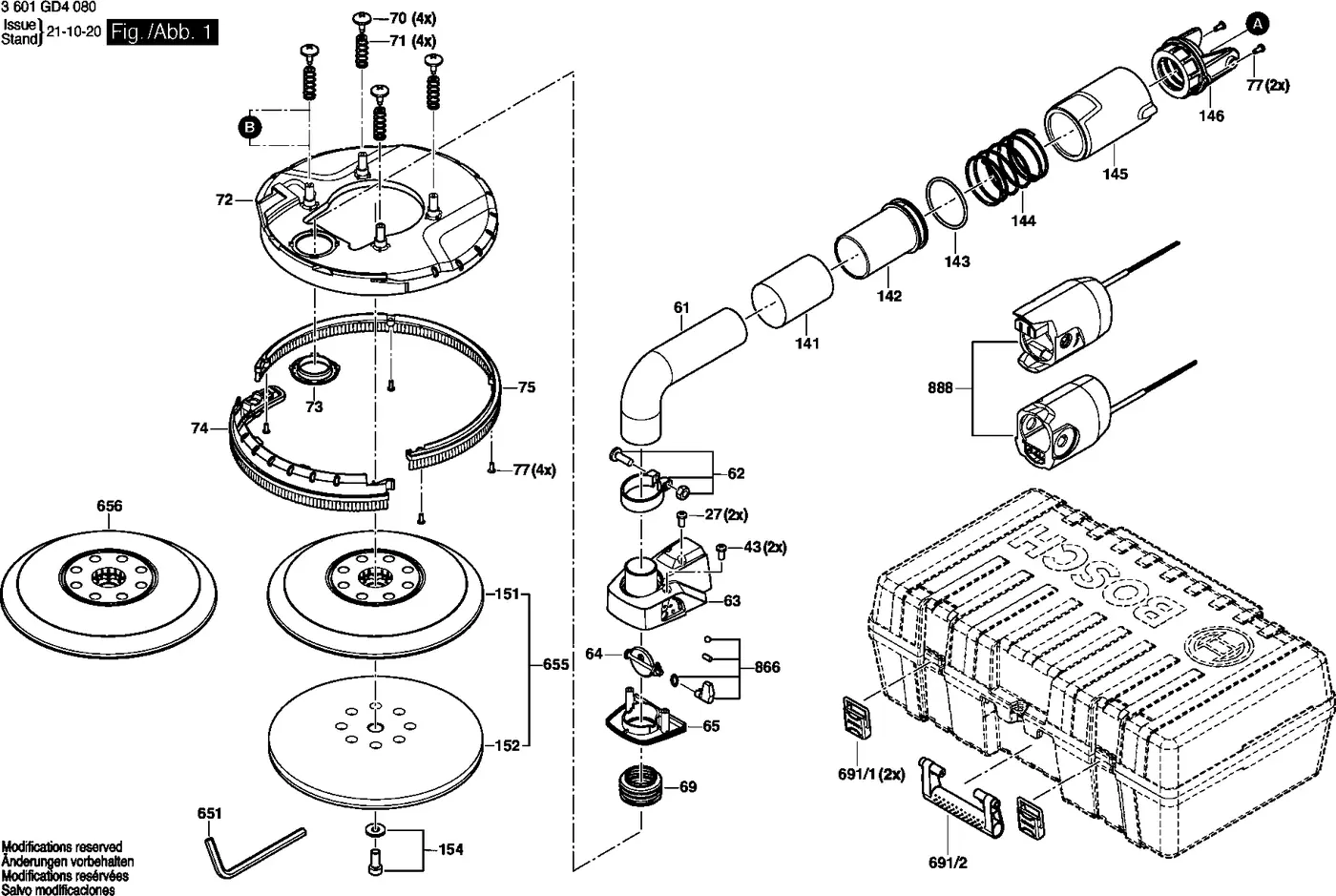 Bosch GTR 550 exploded view diagram 1 with part item numbers