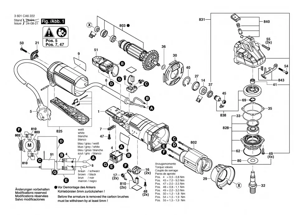 Bosch GWS 12-125 P exploded view diagram 1 with part item numbers