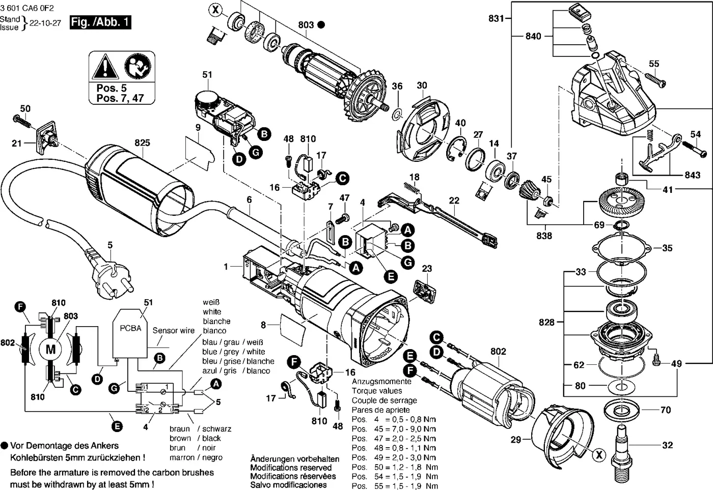Bosch GWS 12-125 S exploded view diagram 1 with part item numbers