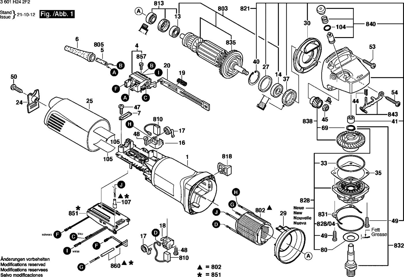 Bosch GWS 14-125 exploded view diagram 1 with part item numbers