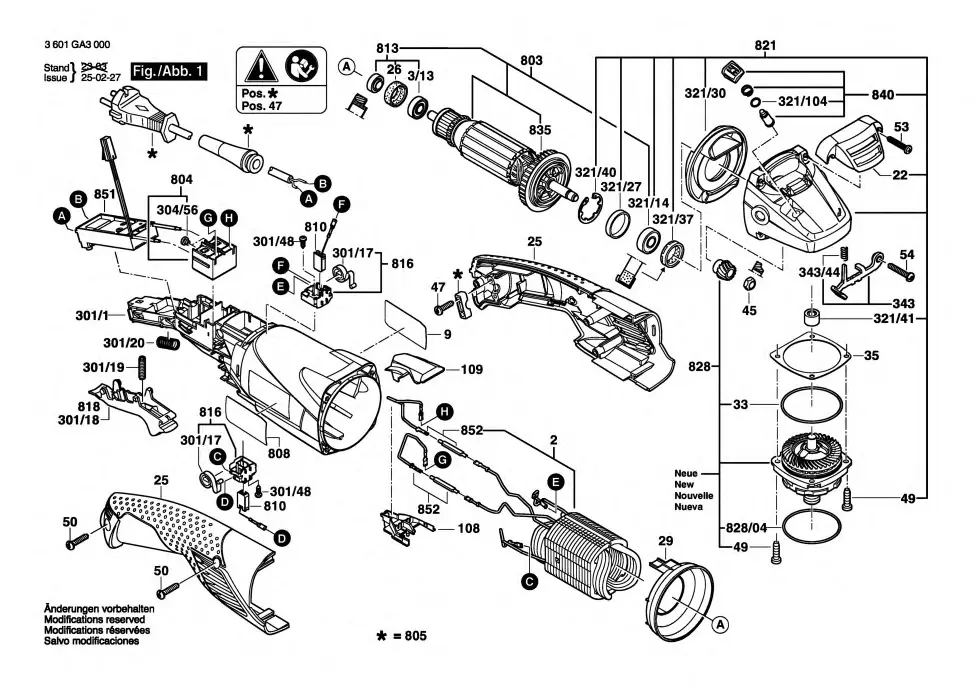 Bosch GWS 18-125 L exploded view diagram 1 with part item numbers