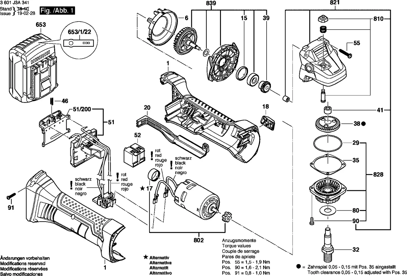 Bosch GWS 18 V-LI exploded view diagram 1 with part item numbers