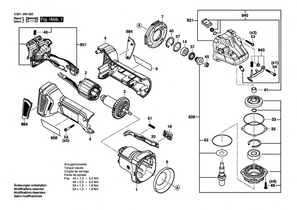 Bosch GWS 18V-11 S exploded view diagram 1 with part item numbers