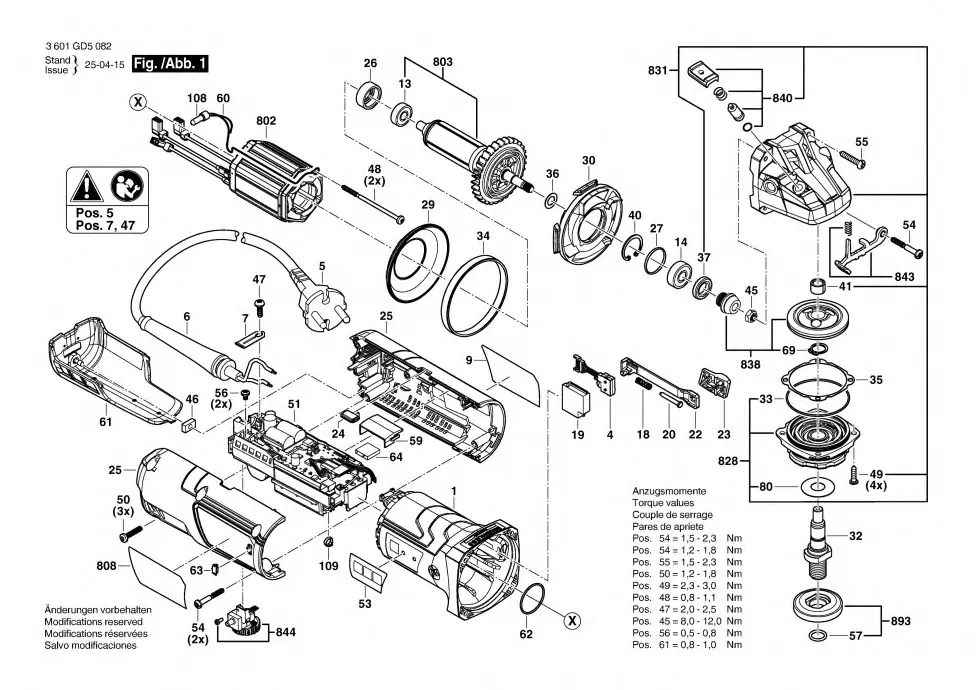 Bosch GWS 20-125 SB exploded view diagram 1 with part item numbers