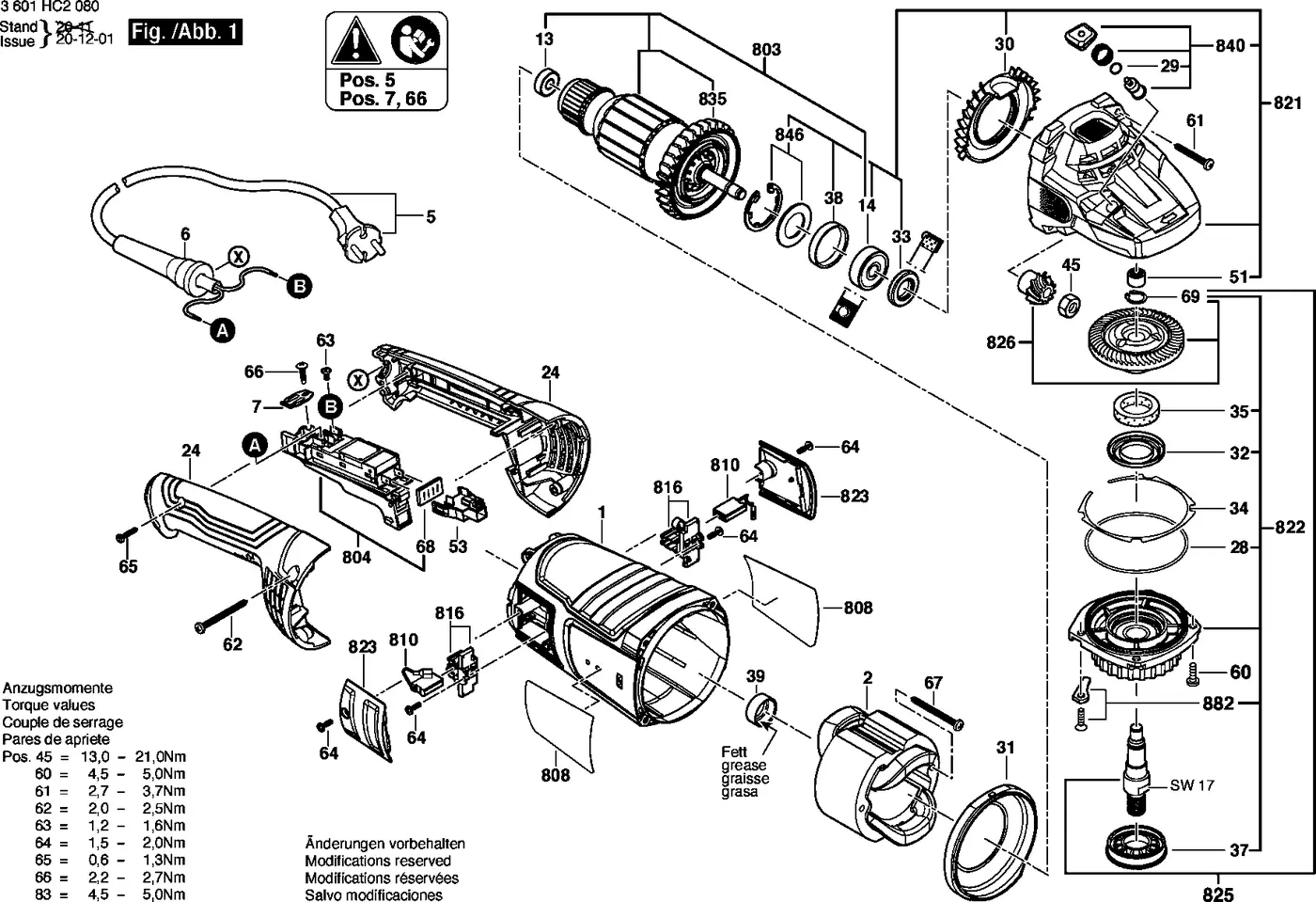 Bosch GWS 24-180 exploded view diagram 1 with part item numbers