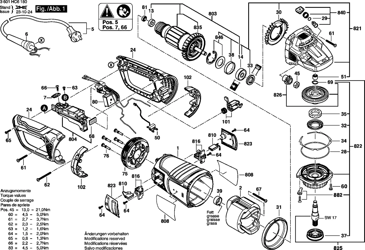 Bosch GWS 27-180 PR exploded view diagram 1 with part item numbers