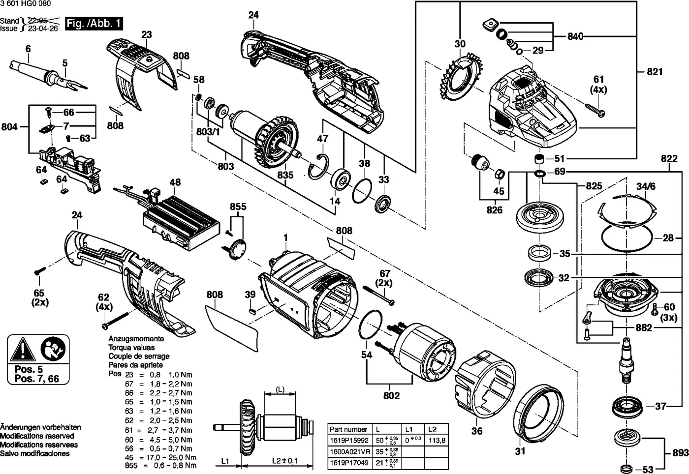 Bosch GWS 30-180 B exploded view diagram 1 with part item numbers