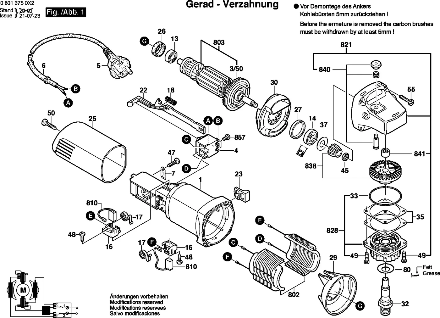 Bosch GWS 6-125 exploded view diagram 1 with part item numbers