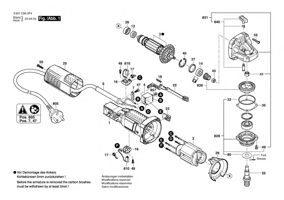 Bosch GWS 700-100 exploded view diagram 1 with part item numbers