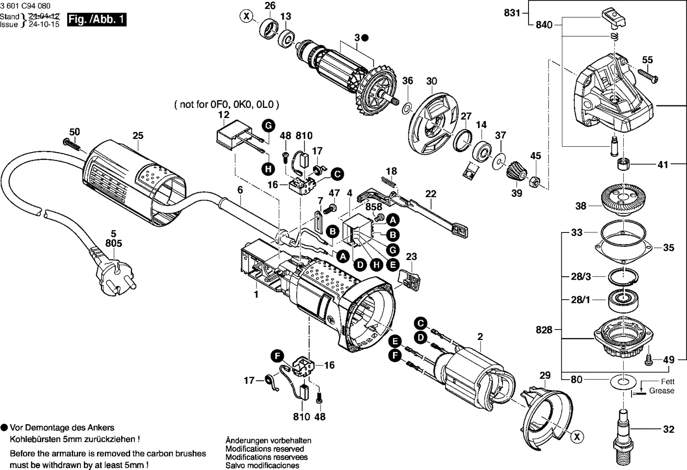 Bosch GWS 750-100 exploded view diagram 1 with part item numbers