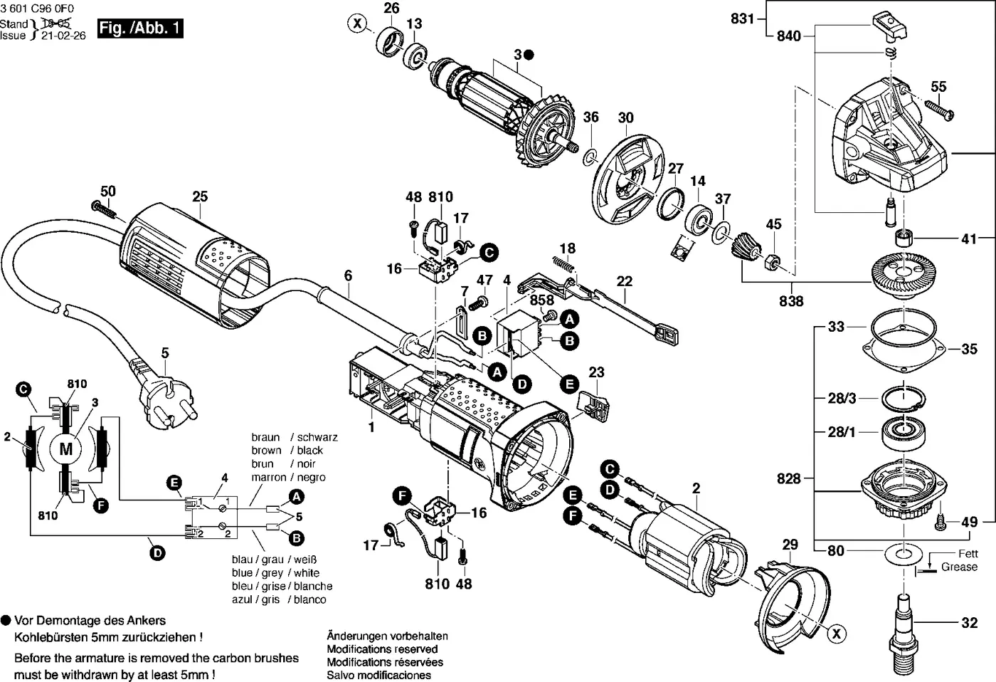 Bosch GWS 900-100 exploded view diagram 1 with part item numbers