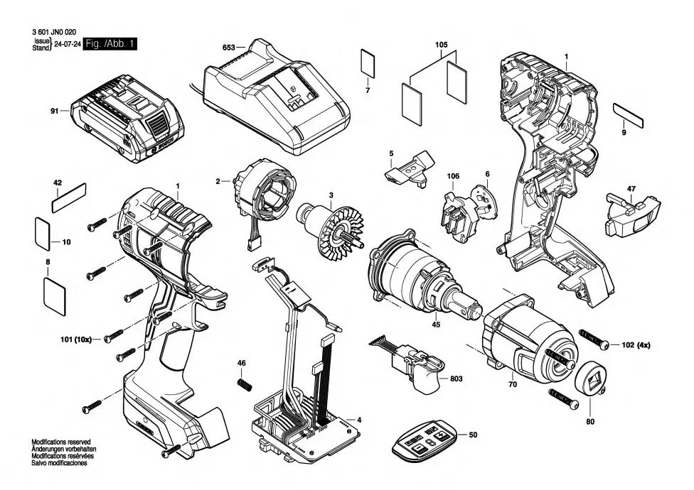 Bosch IDS 18V-200T exploded view diagram 1 with part item numbers