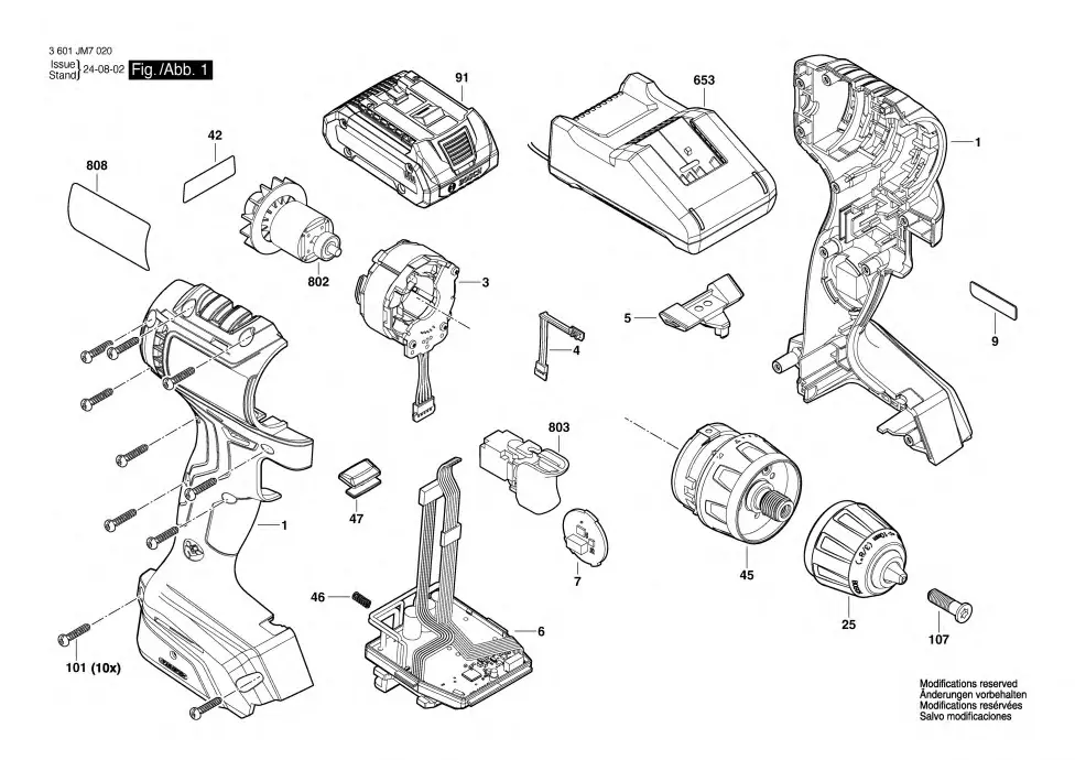 Bosch ISR 18V-30 P exploded view diagram 1 with part item numbers