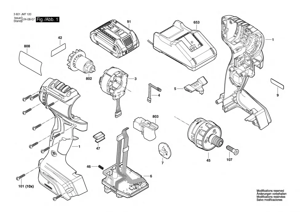 Bosch ISR 18V-30 PHX exploded view diagram 1 with part item numbers